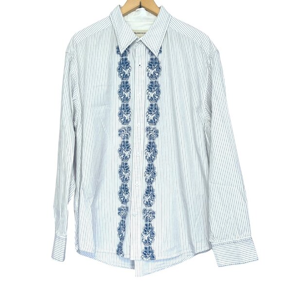 Pronto-Uomo Hand Stitched Shirt Mens Size XL Blue Stripe Button Down Cotton - Picture 1 of 12